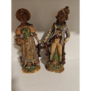 Vintage Mid Century Chalkware Figurines Large Victorian Couple